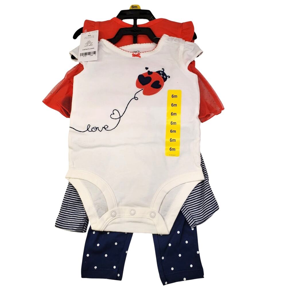 Carters Baby Girls Ladybug 4 Piece Outfit Set Size 6 Months Cotton NEW